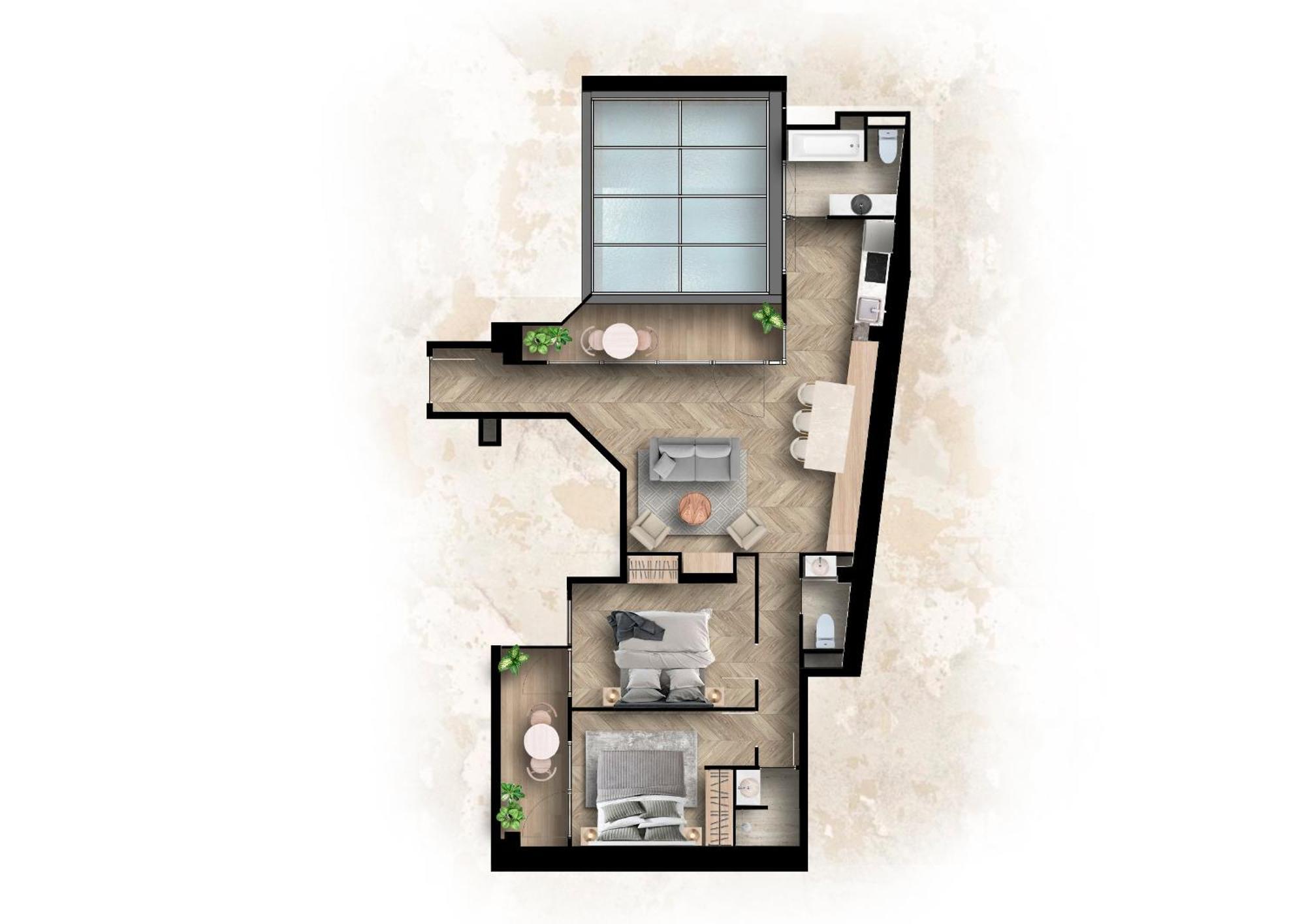 Appartement 2 Chambres avec Balcon et Terrasse